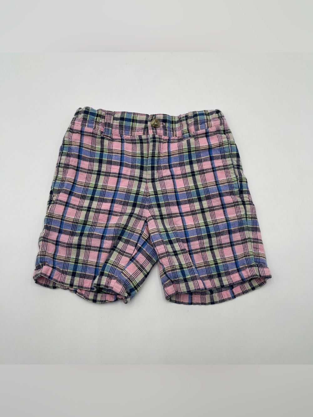 Janie and Jack Toddler Boys Plaid Linen Blend Adjustable Waist Shorts Sz 4